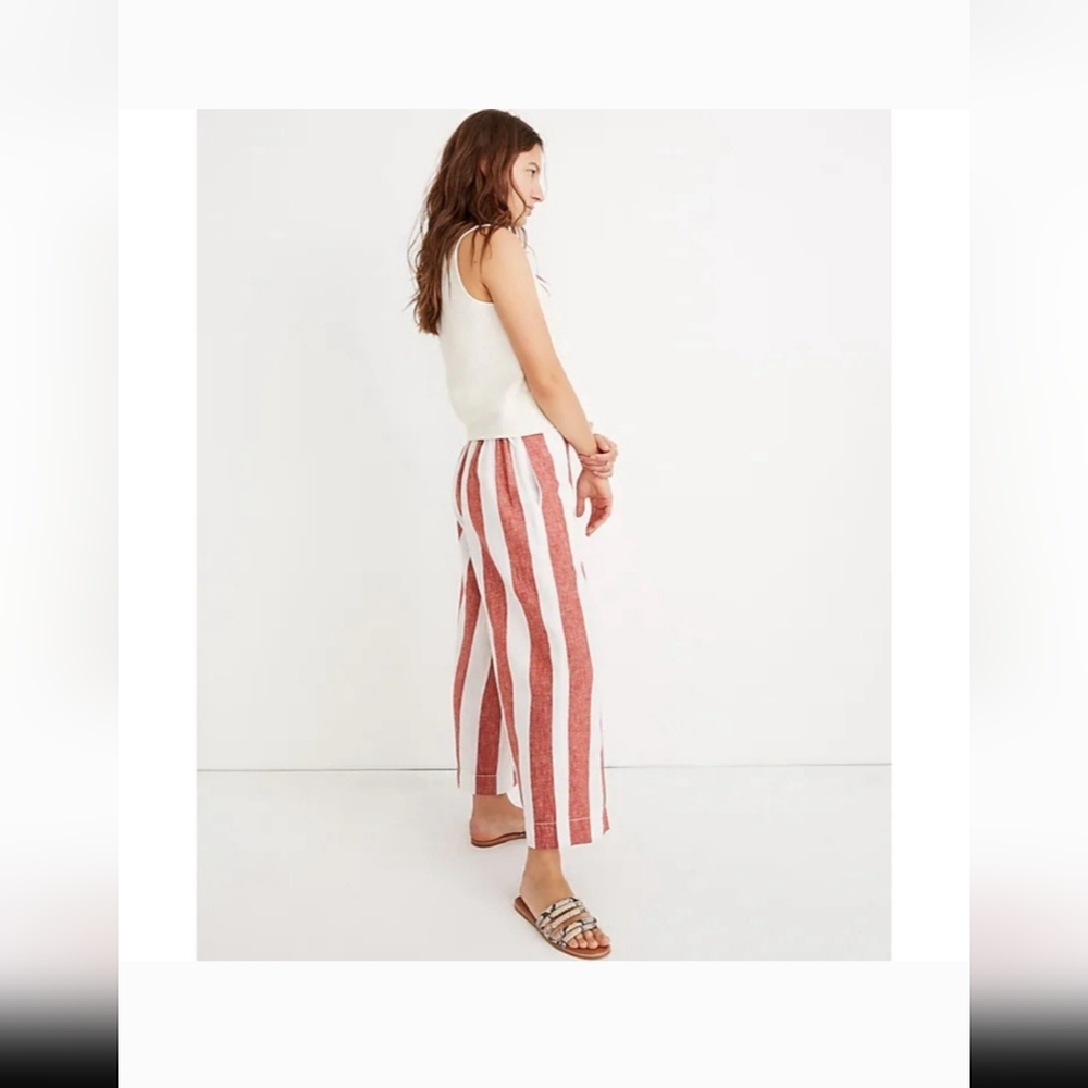 Madewell Huston Pull-On Crop Wide Leg Linen Blend Pants Bold Stripe Medium
